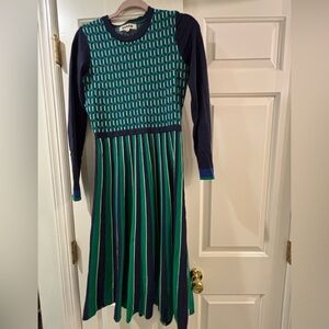 Boden Navy and Green Geometric Dress